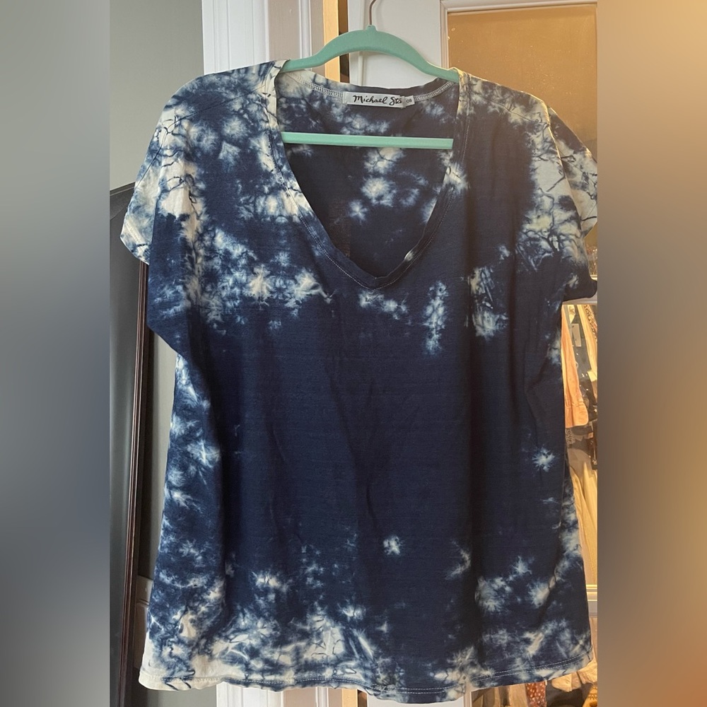 Michael Stars Blue and White Tie-Dye Short Sleeve Top